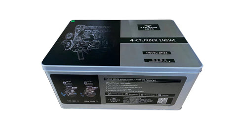 Elegant packaging of the 4-Cylinder Engine Kit in a premium metal gift box, perfect for collectors and hobbyists.