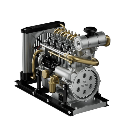 Fully assembled V4 Diesel Engine Model, showcasing its realistic design with a cooling system and 300 precision-machined metal parts.