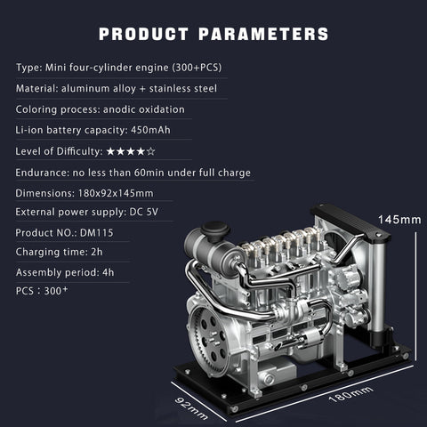 Mini Inline 4-Cylinder Diesel Engine with Cooling System 300+ PCS