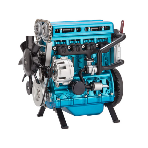 Completed Turbocharged 4-Cylinder Engine Model, highlighting the detailed components and functional turbocharger powered by an electric motor.