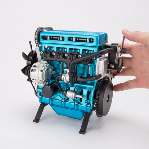 Turbocharged 4-Cylinder Engine Kit, displaying high-precision metal parts designed for an immersive DIY experience.