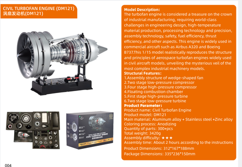 Commercial Jet Engine Model - Working Metal Turbofan Kit - 300 Parts