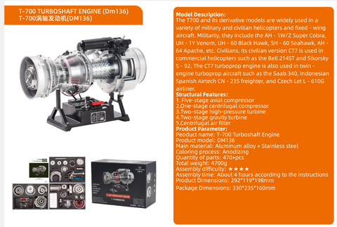 Turboshaft Helicopter Engine Model Kit - Working Military Engine (500+ Metal Parts)
